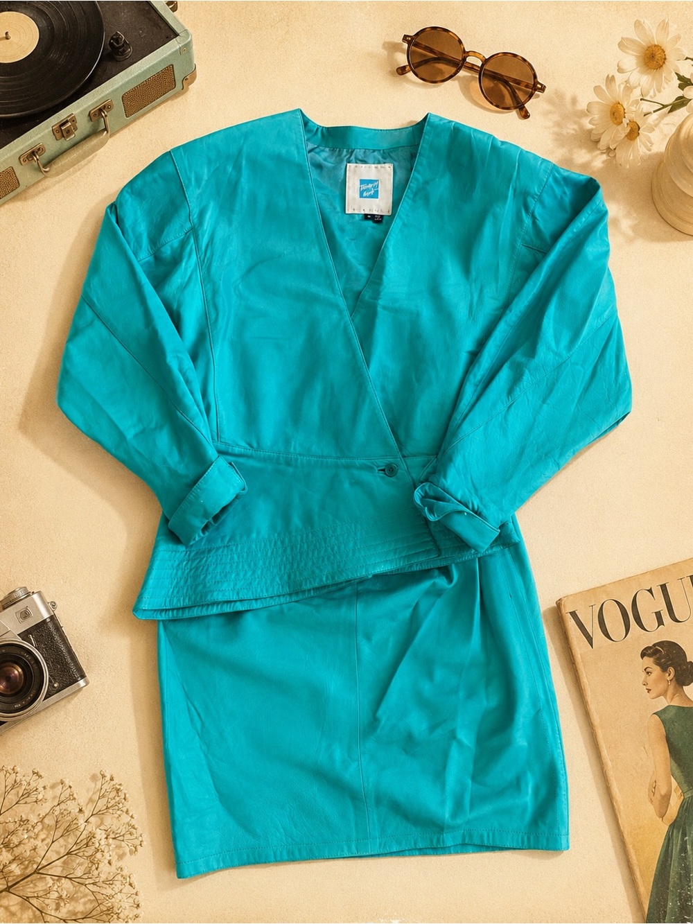 Vintage Tannery West Turquoise Leather Wrap Jacket & Skirt Set | Women’s Size 10